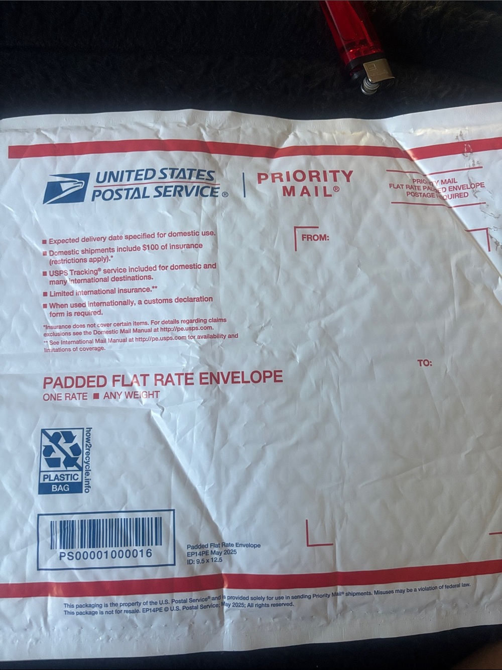 White & Red Padded Flat Rate Envelope 5LBS Extra shipping Label